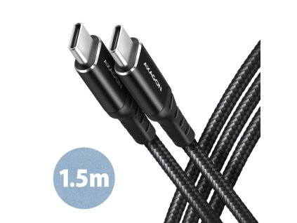 AXAGON BUCM-CM15AB, HQ kábel USB-C <-> USB-C, 1.5m, USB 2.0, PD 60W 3A, ALU, oplet, čierny BUCM-CM15AB