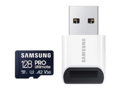 128 GB . microSDXC karta Samsung PRO Ultimate + USB adapter (U3, V30, A2), (r200MB/s, w130MB/s) MB-MY128SB/WW