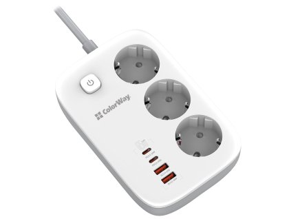COLORWAY Prodlužovací napájecí přívod/ 3x Schuko/ 2x USB-A 60W/ 2x USB-C 65W/ kabel 2m CW-CHE34PDW