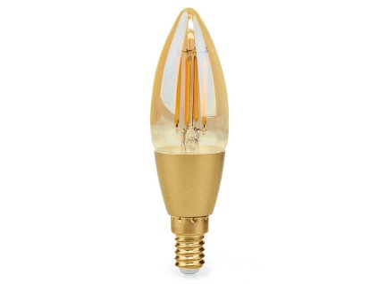 NEDIS Wi-Fi chytrá LED žárovka s vláknem/ E14/ svíčka/ 4,9W/ 230V/ 470lm/ teplá bílá/ 1800 - 3000K/ stmívatelná/ sklo WIFILRF10C37