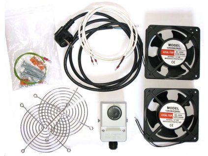 19" ventilace pro nástěnné rozvaděče XtendLan, termostat, 2 ventilátory, napájecí kabel, spojovací materiál SFAN-WM-2FT