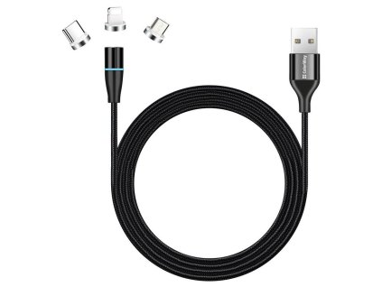 Colorway Nabíjecí Kabel 3v1 Lightning+MicroUSB+USB-C/ Magnetic/ 2.4A/ Nylon/ Quick Charge 3.0/ 1m
