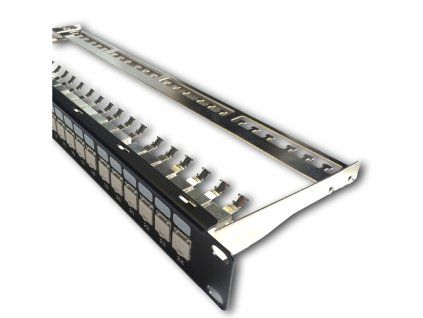 DATACOM Patch panel 19'' STP 24 port CAT6A 1U čierny, vyvaz.lišta, beznástrojový 3132