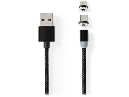 NEDIS USB 2.0 kabel/ USB-A Zástrčka - USB micro-B zástrčka/USB-C zástrčka/ nepřenáší data/ magnet konektory/ černý/ 2 m CCGB60630BK20