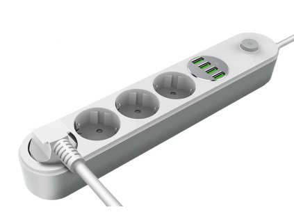 COLORWAY Prodlužovací napájecí přívod/ 4x Schuko/ 4x USB 5V / kabel 2m CW-CHE44W