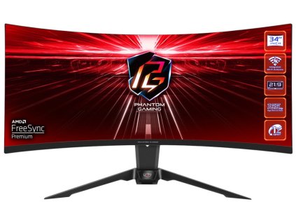 Phantom Gaming by Asrock monitor PG34WQ15R2B prohnutý 34"/ VA/3440x1440/165Hz/550cd/m2/1ms/ 8bit/DP/2x HDMI/wifi ant. 90LXA060-A0E2A0V