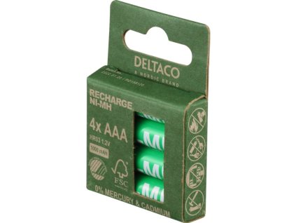 DELTACO RECHARGE, Batérie NiMH AAA, HR03 4ks ULT-NH1000AAA-4P