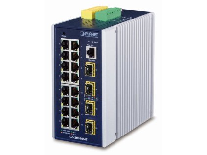 Planet IGS-20040MT, 16x RJ-45, 4x SFP, DIN, IP30, -40 až +75°C, Web/SNMPv3, VLAN, IGMPv3, ESD, IPv4/IPv6 IGS-20040MT