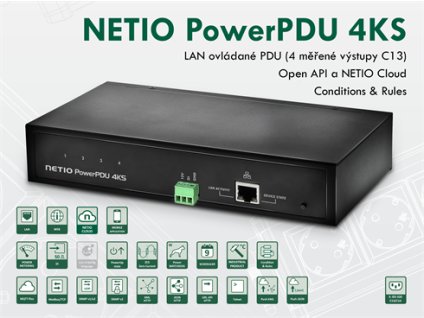 NETIO PowerPDU 4KS EU 4xIEC320 C13, měření el.hodnot, 1xLAN, seriál, SCZ, IOC, API, IP Watchdog, LUA POWERPDU4KSEU