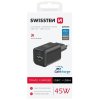 Swissten síťový adaptér gan 1x usb-c 45w pd + 1x usb-a 18w qc černý 22071310
