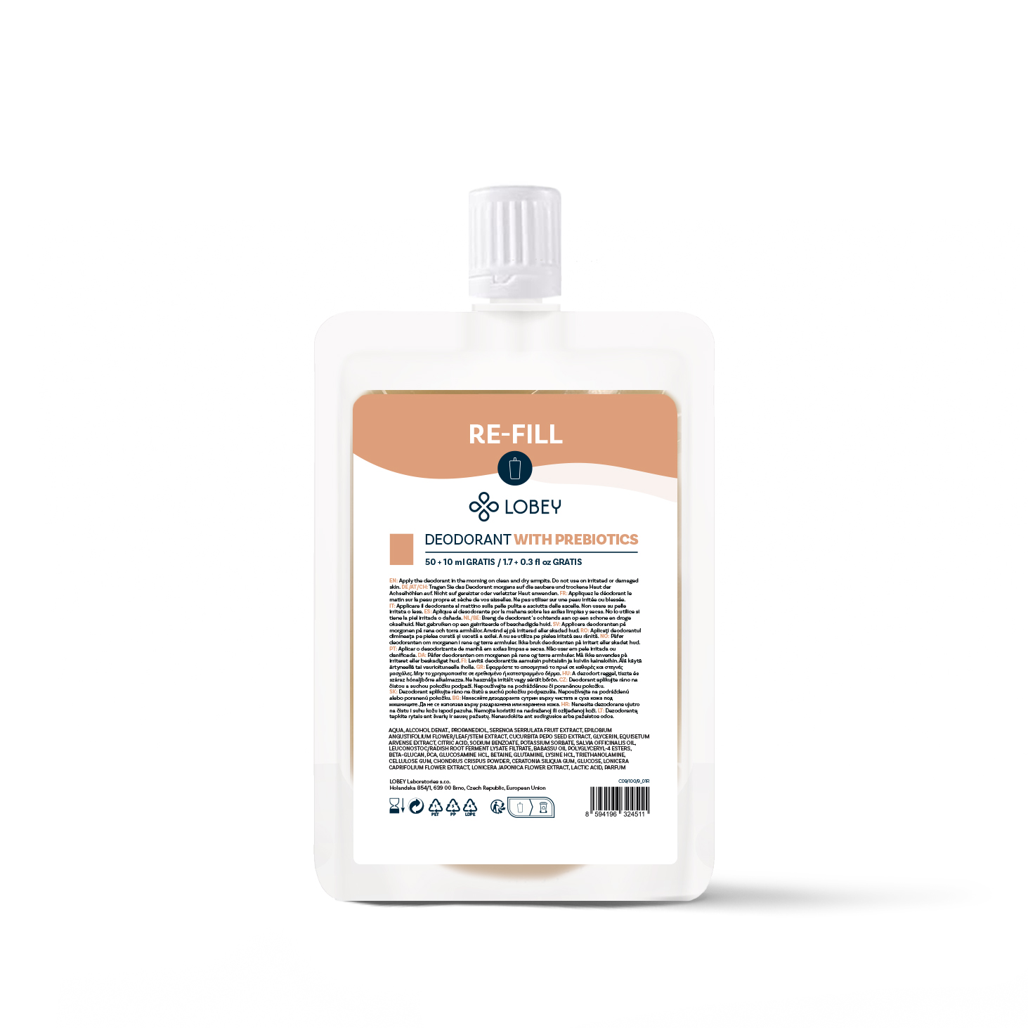 LOBEY® Classic Náhradná náplň Deodorant s prebiotikami 50 ml + 10 ml GRATIS - EXP 11/2026