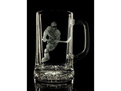 půllitr s hokejistou  - ručně ryté (broušené) dárek pro hokejistu