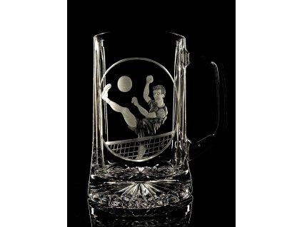 půllitr s nohejbalistou  - ručně ryté (broušené) dárek pro nohejbalistu