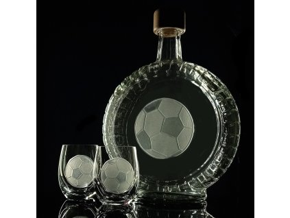 lahev na slivovici 0,7l +2ks likér s rytinou fotbalového míče  - ručně ryté (broušené) dárková krabička, dárek pro fotbalistu