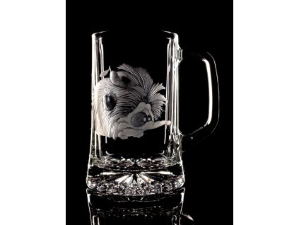 Půllitr s rytinou ježek  - ručně ryté (broušené), (dárek pro pana Ježka)