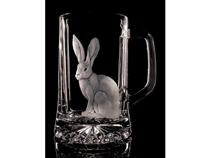 Půllitr s rytinou zajíce  - ručně ryté (broušené) (dárek pro pana Zajice)