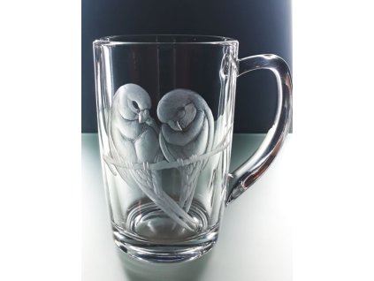 Hrníček na čaj 250ml s rytinou ptáčků - ručně ryté (broušené), dárková krabička