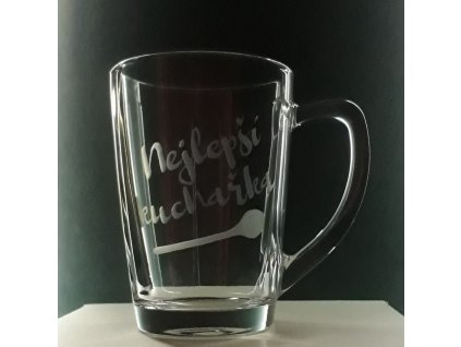 Hrnek skleněný na čaj 250ml - Nejlepší kuchař - ručně ryté (broušené), dárková krabička