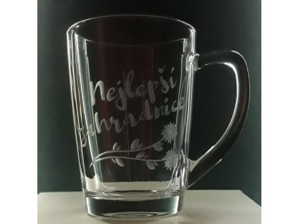 Hrnek skleněný na čaj 250ml - Nejlepší zahradnice - ručně ryté (broušené), dárková krabička