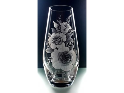 křišťálová váza 20cm s rytinou květin  - ručně ryté (broušené), dárek pro ženu