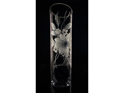 křišťálová váza šikmo seříznutá 23cm s rytinou květů  - ručně ryté (broušené), dárek pro ženu