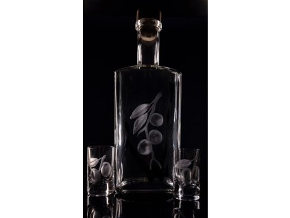 lahev na meruňkovici 0,5l a 2ks liker  - ručně ryté (broušené), dárková krabička