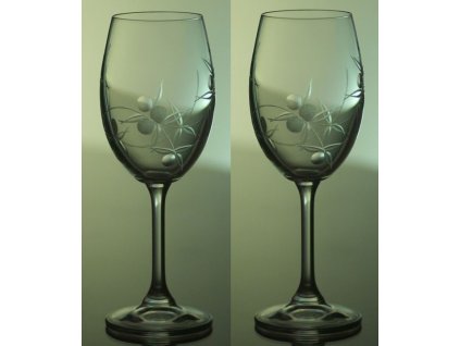 sklenice na víno 2ks Lara 350ml s rytinou bobule - ručně ryté (broušené), dárková krabička