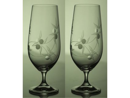 sklenice na pivo 2ks Lara 380ml s rytinou bobule - ručně ryté (broušené), dárková krabička