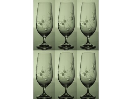 sklenice na pivo 6ks Lara 380ml s rytinou bobule - ručně ryté (broušené)