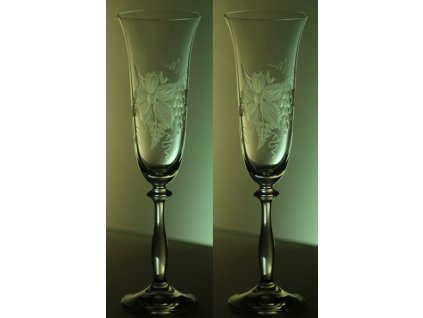sklenice na šampus 2ks angela 190ml s rytinou vinného hroznu - ručně ryté (broušené), dárková krabička