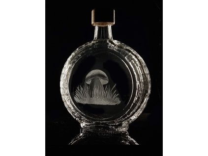 dárek pro houbaře, lahev 700ml  s hříbkem  - ručně ryté (broušené) dárková krabička, dárek pro houbaře