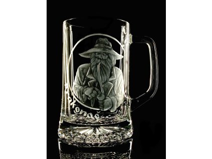 půllitr s Krakonošem  - ručně ryté (broušené) dárek pro milovníky Krkonoš