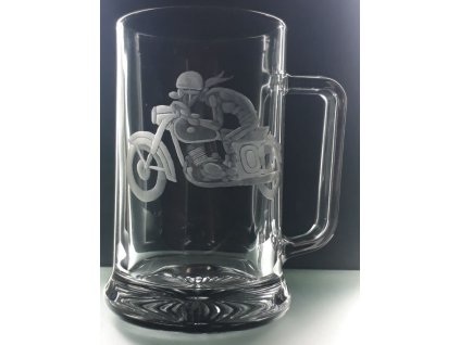 půllitr s motorkářem (Jawa kývačka, panelka) - ručně ryté (broušené) dárek pro motorkáře s vaším jménem
