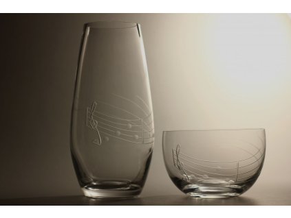 křišťálová váza 20cm a miska s rytinou not