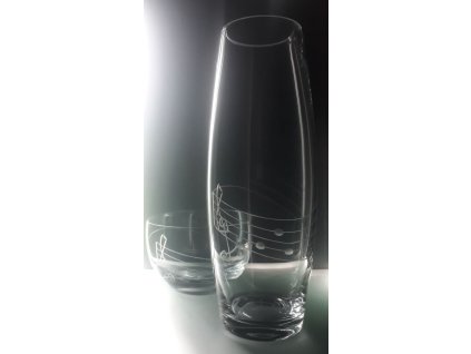 křišťálová váza 27,5cm a miska s rytinou not