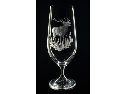 sklenice na pivo 380ml 1ks s jelenem - ručně ryté (broušené) dárková krabička