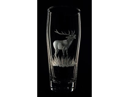 půllitr (štuc) s jelenem  - ručně ryté (broušené), dárková krabička, dárek pro myslivce