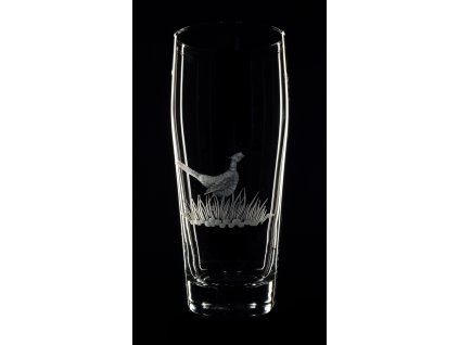 půllitr (štuc) s bažantem  - ručně ryté (broušené), dárková krabička, dárek pro myslivce