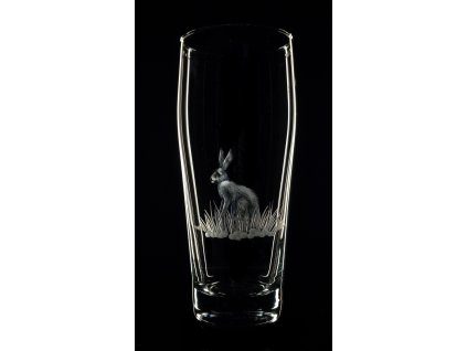 půllitr (štuc) se zajícem  - ručně ryté (broušené), dárková krabička, dárek pro myslivce