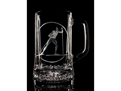 půllitr s lyžařem (běh na lyžích)  - ručně ryté (broušené) dárek pro lyžaře