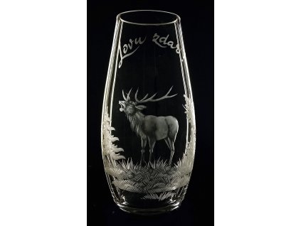křišťálová váza 20cm s motivem jelena - ručně ryté (broušené), dárek pro myslivce