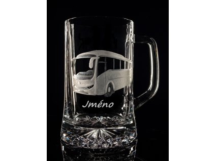 půllitr s dálkovým autobusem  - ručně ryté (broušené) dárek pro šoféra s vaším jménem