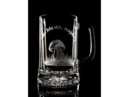 půllitr hřib, Kdo hledá, najde.  - ručně ryté (broušené) dárek pro houbaře