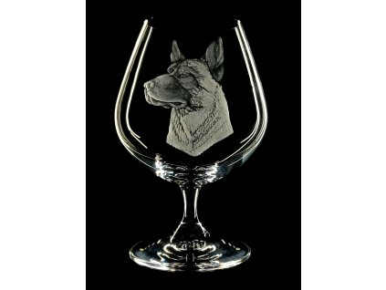 sklenice na brandy 350ml Lara, Belgický ovčák  - ručně ryté (broušené), dárková krabička