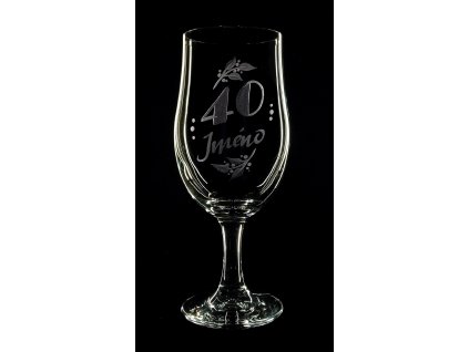 Sklenka na pivo 380ml. k 40 narozeninám  - ručně ryté (broušené), dárková krabička