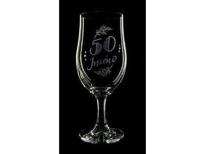 Sklenka na pivo 380ml. k 50 narozeninám  - ručně ryté (broušené), dárková krabička