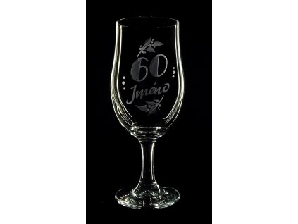 Sklenka na pivo 380ml. k 60 narozeninám  - ručně ryté (broušené), dárková krabička