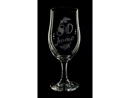 Sklenka na pivo 380ml. k 80 narozeninám  - ručně ryté (broušené), dárková krabička