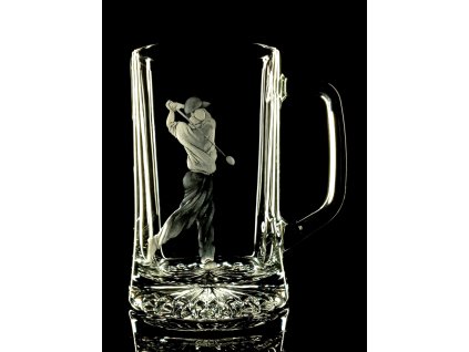 půllitr s rytinou golfisty  - ručně ryté (broušené) dárek pro golfistu