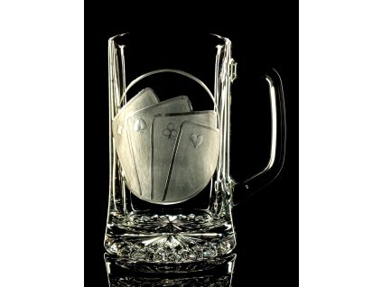 půllitr pro karetního hráče (karbaníka)  - ručně ryté (broušené) dárek pro karbaníka